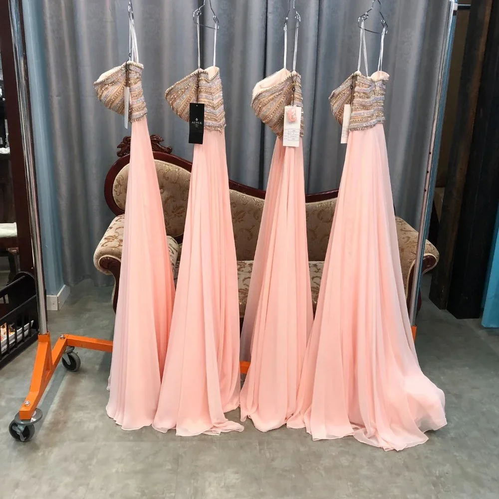 Alyce Blush and Gold Prom or Bridesmaid Dresses, Strapless Aline Flowy chiffon - Picture 8 of 13